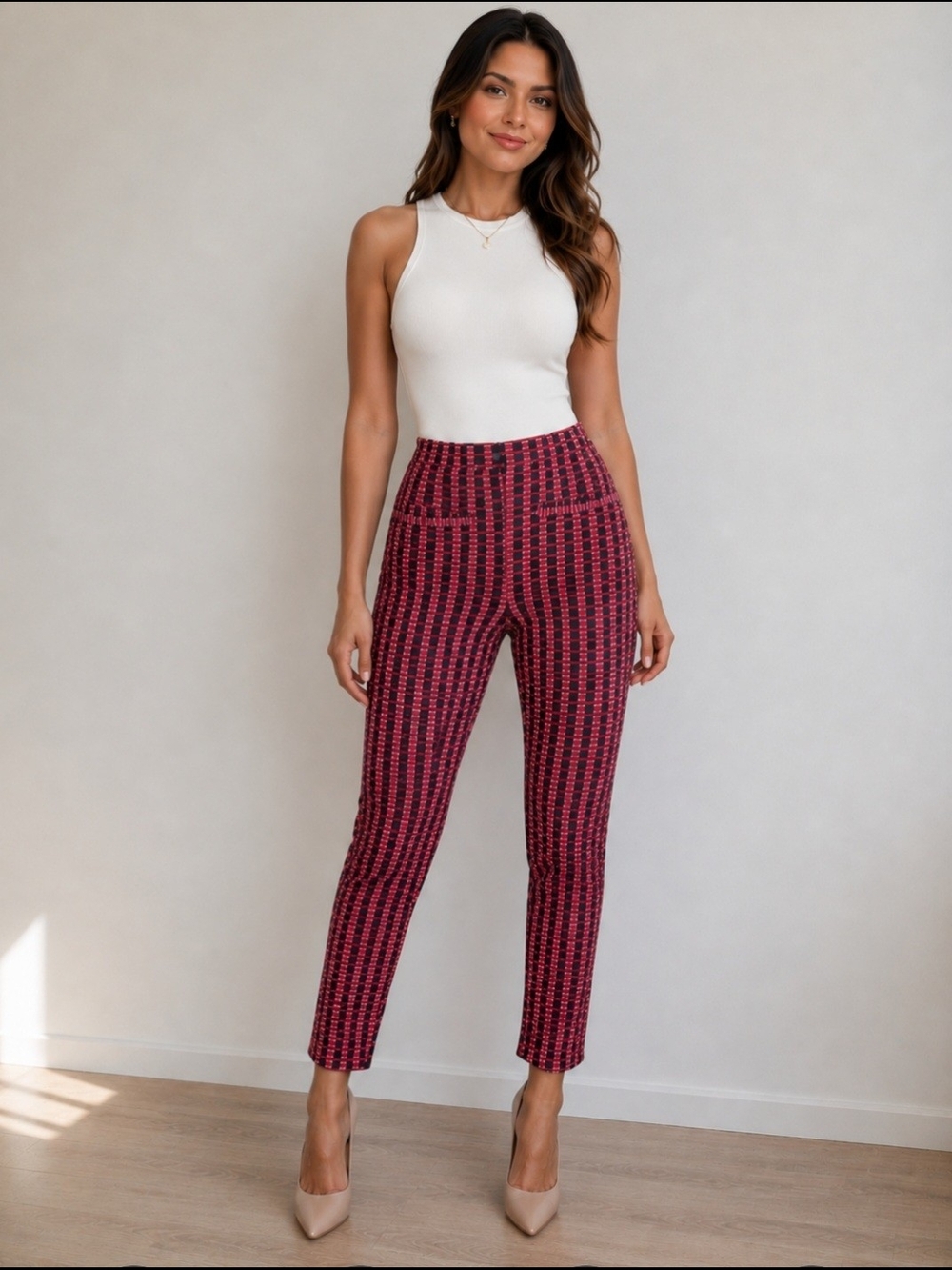 Anthropologie Burgundy Pink Patterned Ankle Pants